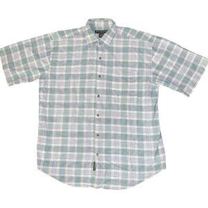 VTG 90s Generra Camp Shirt Men’s L Blue Green And White Plaid Button Down